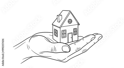 House held in hand illustration concept for real estate investment or care