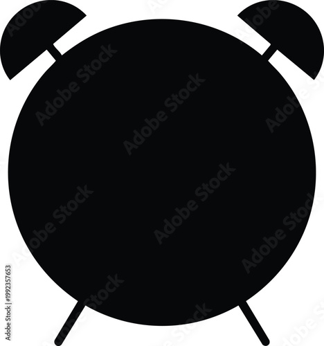 Black silhouette of an alarm clock with two bells on time