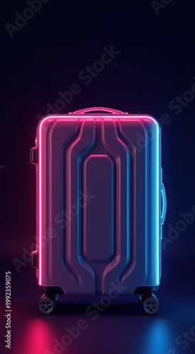 A close up of a suitcase with a neon design on it