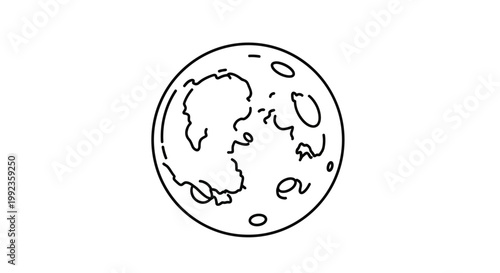 Minimalist black and white illustration of the moon with detailed surface features