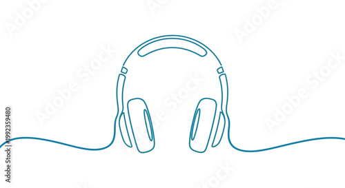 Minimalist line art illustration of headphones on white background