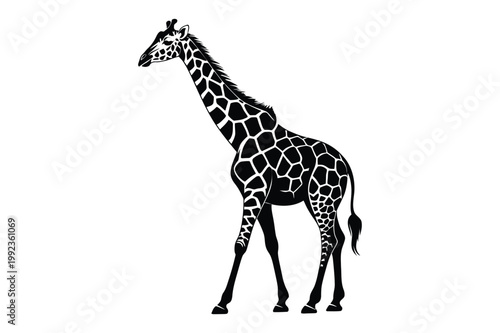 Black and white giraffe silhouette with spot pattern wildlife silhouette