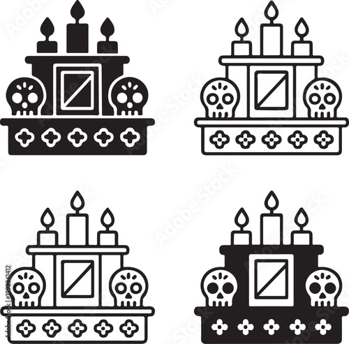 Isolated Traditional altar ofrenda concept, altar ofrenda cultural concept, memorial offering, mexican tradition, remembrance ceremony, cultural design, vector icon set