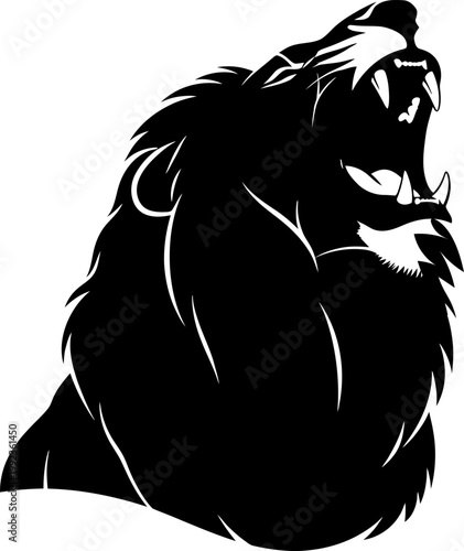 Fierce lion head roaring silhouette isolated on white background for aggressive sports team mascot graphic design