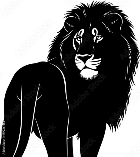 Majestic lion looking back silhouette isolated on white background for powerful wildlife logo graphic design