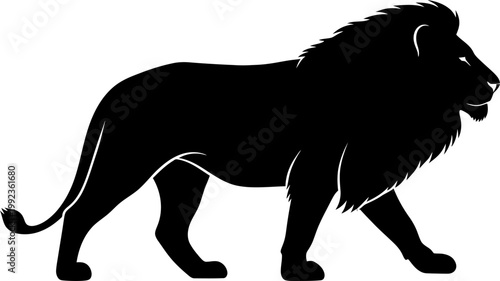 Full body standing lion silhouette isolated on white background for professional wildlife and sports logo design