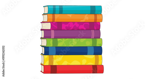 A stack of colorful books is presented in this bright, flat-lay illustration, symbolizing the joy of reading and the importance of publishing, set against a clean white background for World