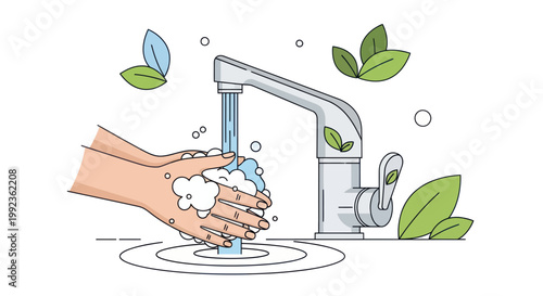 Handwashing, soap, faucet, hygiene vector, clean hands, water