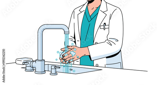 Medical professional washing hands, hygiene, healthcare worker, handwashing, cleanliness