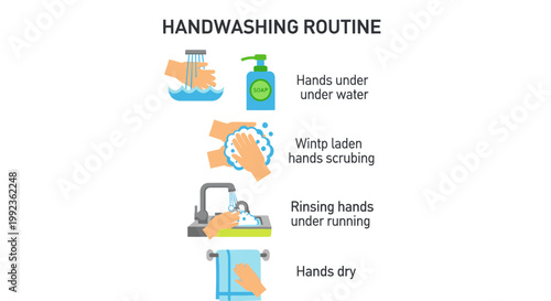 Handwashing Routine Infographic, Hand Hygiene Icons, Health and Wellness Illustration, Vector Soap and Water Graphics