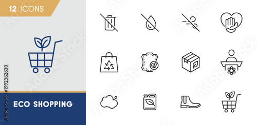 Eco Shopping Icon Set - Sustainable Consumption and Green Retail Symbols