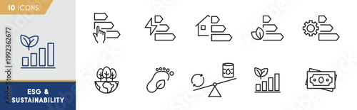 ESG and Sustainability Metrics Icon Set - Environmental Growth and Economic Efficiency Symbols