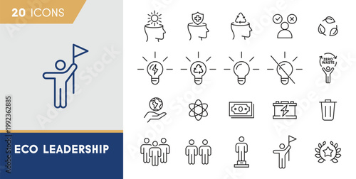 Eco Leadership and Sustainable Thinking Icon Set - Green Management and Zero Waste Symbols
