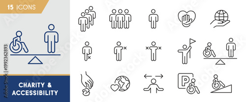 Charity and Accessibility Icon Set - Social Inclusion and Disability Rights Symbols