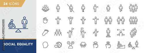 Social Equality and Accessibility Icon Set - Inclusion and Community Diversity Symbols