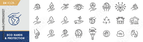 Eco Hands and Protection Icon Set - Environmental Stewardship and Planetary Care Symbols
