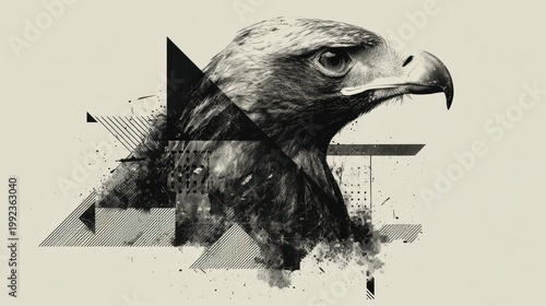 Monochrome Abstract Eagle Head: Modern Silhouette of a Hawk with Textured Paint Feel