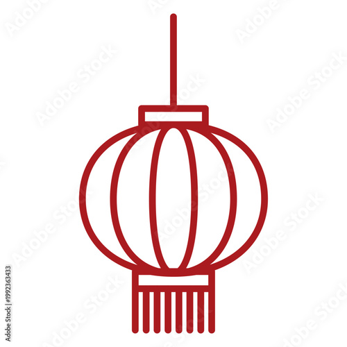 Red Chinese lantern outline icon. Traditional hanging paper lamp for Lunar New Year or Mid Autumn Festival, isolated on white background. Vector illustration