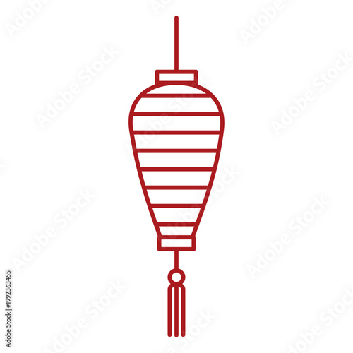 Red Chinese lantern line icon. Long traditional hanging paper lamp for Lunar New Year or Mid Autumn Festival, isolated on white background. Vector illustration