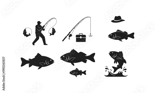 Illustrations of fishing and various fish species