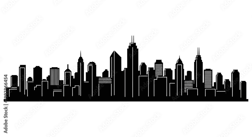 Obraz premium City skyline silhouette with tall buildings.