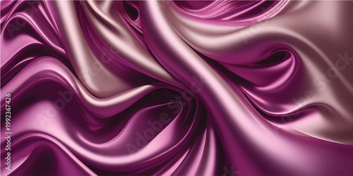 Elegant flowing waves of purple and violet silk fabric create a smooth luxury satin texture with soft shiny curves in this elegant textile backdrop design