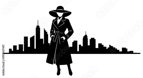 Silhouette of a woman in a city.