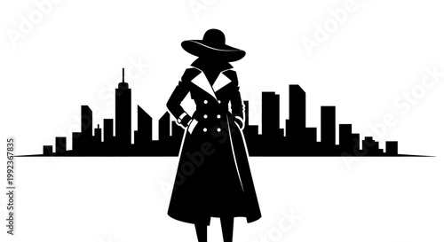 Silhouette of a woman in a city.