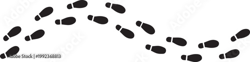 Footprint trail graphic simple black shoe prints on a white background representing movement and journey