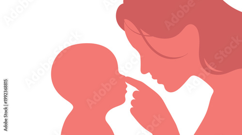 Minimalist mother and baby silhouette vector, pink maternal love concept illustration, tender parent and child bonding moment for nursery decor