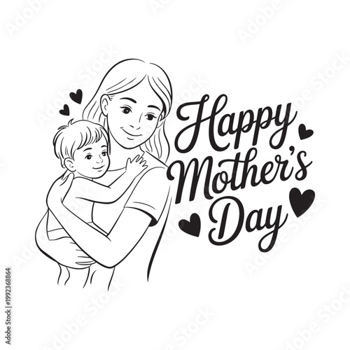 A heartwarming illustration of a mother and child with a mother s day greeting
