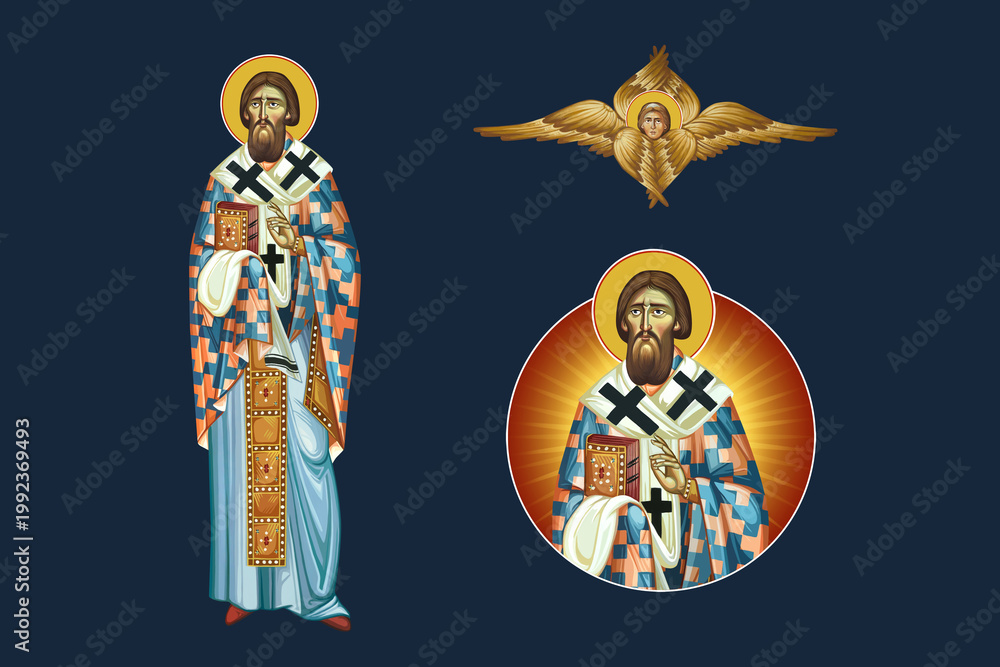 Fototapeta premium Saint Sava Serbian. Illustration - fresco set in Byzantine style