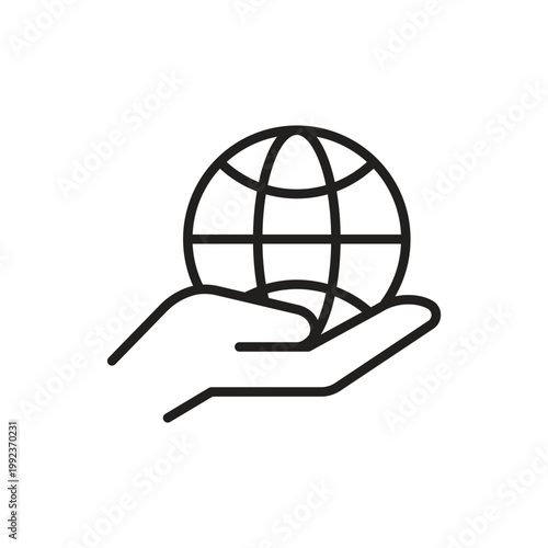 Hand holding globe wireframe icon