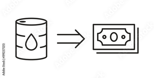 Oil barrel to money conversion for energy trading and fuel profit icon
