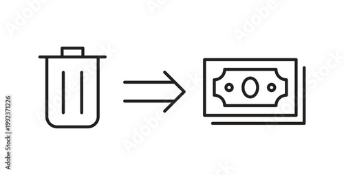 Trash bin to money conversion for recycling and waste management profit icon