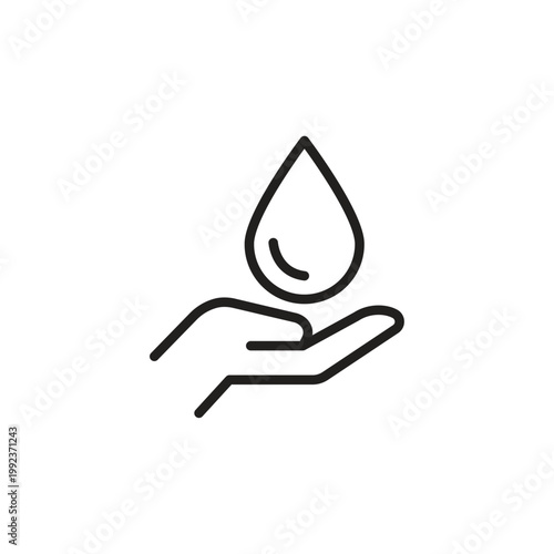 Hand holding water drop line icon for resource saving