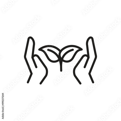 Caring hands with leaves line icon for nature protection