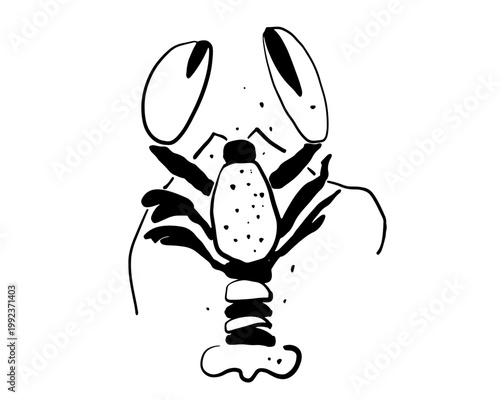 Marine life - black stylish flat vector drawing of lobster