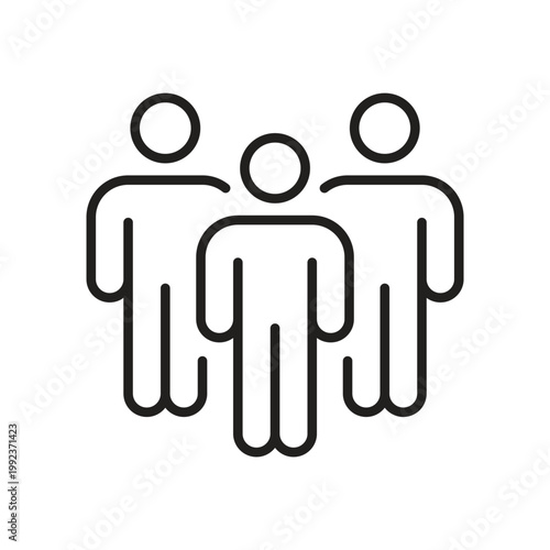 Group of three people line icon for community and team