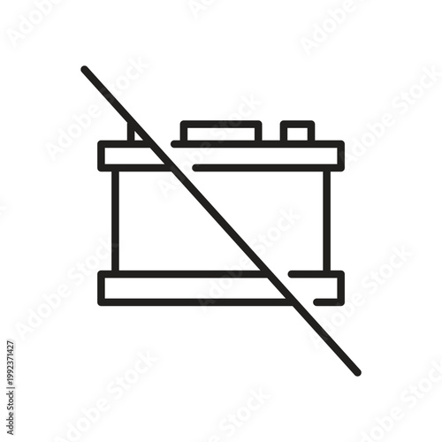 Crossed out battery symbol for power failure and energy depletion icon