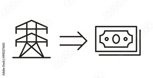 Electric tower to money conversion for infrastructure investment and power grid icon