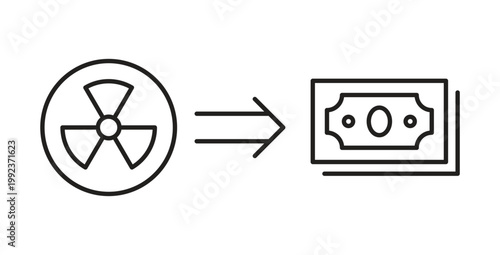 Nuclear symbol to money conversion for atomic energy profit and industry icon