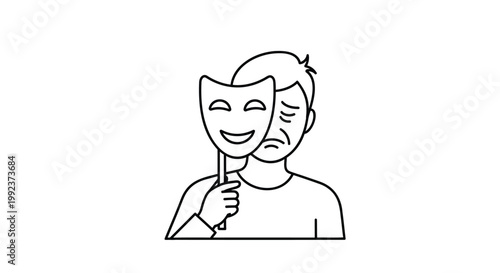 Theatrical Masks, Emotional Faces, Comedy Tragedy Symbols, Vector Illustration