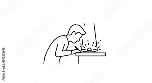 Businessman working on laptop, stressed, frustrated, office worker, line art