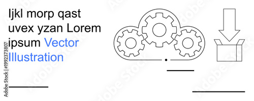 Technology, data storage, cloud computing, workflow processes, productivity, automation. Diagram shows gears in a cloud and an arrow pointing to a box. Cloud computing and data storage concept