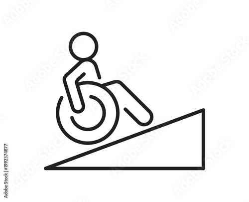 Person in wheelchair on access ramp for inclusive infrastructure icon
