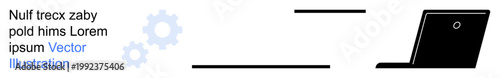 Digital tools, workflow management, remote work, automation, innovation, tech design. A laptop silhouette and gear icons. Digital tools and workflow management conveyed through tech elements
