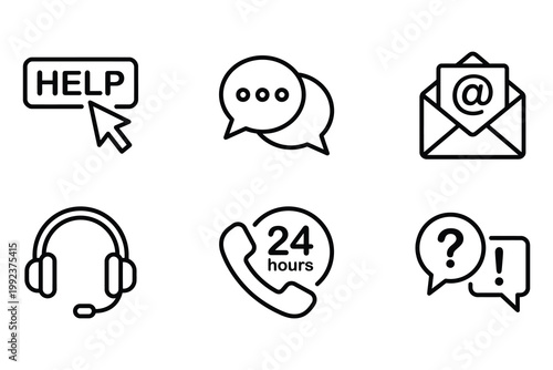 Modern customer support and communication icons set with chat email and phone symbols