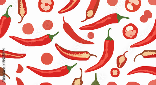 Red Chili Pepper Seamless Pattern Vector Spicy Food Background Illustration