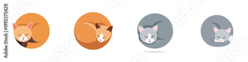 A minimalist flat vector of a sleeping cat curled into a perfect circle, solid colors, no outlines, isolated on white.